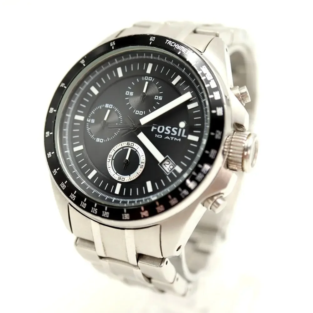 Fossil Decker Men's 42mm Chronograph Watch Silver Black Steel CH2600 New Battery